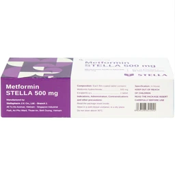 Viên nén Metformin Stella 500mg điều trị bệnh đái tháo đường típ 2 (3 vỉ x 10 viên)