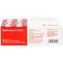 Thuốc Stadovas 5 CAP Stella điều trị tăng huyết áp, đau thắt ngực mạn tính ổn định (3 vỉ x 10 viên)