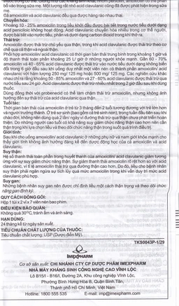 Thuốc Cepmox-Clav 875mg/125mg Imexpharm điều trị viêm xoang cấp tính do vi khuẩn, viêm tai giữa cấp tính (2 vỉ x 7 viên)