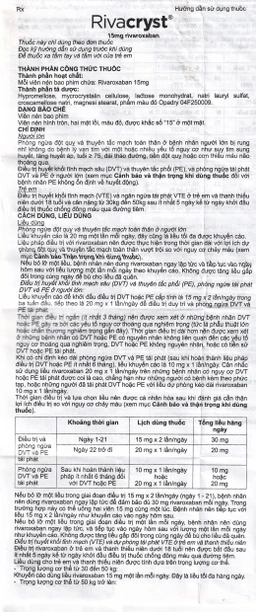 Thuốc Rivacryst 15Mg Dự Phòng Huyết Khối, Giảm Nguy Cơ Đột Quỵ  ( 1 Vỉ X 14 Viên)