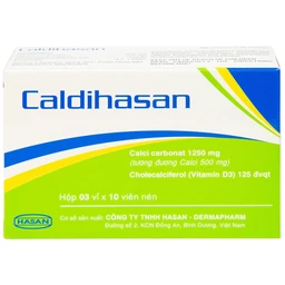 Thuốc Caldihasan 1250mg/125IU Hasan phòng và điều trị thiếu hụt vitamin D, canxi (3 vỉ x 10 viên)