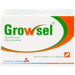 Thuốc Growsel Roussel điều trị bệnh do thiếu vitamin C và kẽm (3 vỉ x 10 viên)