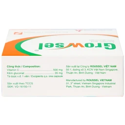 Thuốc Growsel Roussel điều trị bệnh do thiếu vitamin C và kẽm (3 vỉ x 10 viên)