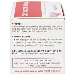 Thuốc Cetirizin 10mg Vidipha điều trị triệu chứng viêm mũi dị ứng, mày đay (10 vỉ x 10 viên)