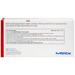 Thuốc Glucophage XR 750mg Merck điều trị tiểu đường típ 2 (2 vỉ x 15 viên)