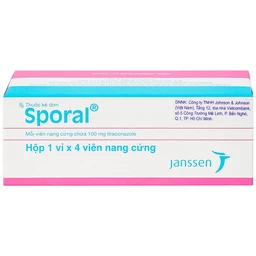 Thuốc Sporal Janssen điều trị các bệnh nấm phụ khoa, da, toàn thân (1 vỉ x 4 viên)