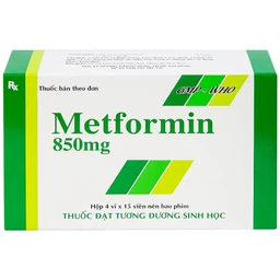 Viên nén Metformin 850mg Tipharco điều trị đái tháo đường không phụ thuộc insulin típ 2 (4 vỉ x 15 viên) 