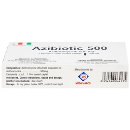 Thuốc Azibiotic 500 Medipharco điều trị nhiễm khuẩn (2 vỉ x 3 viên)
