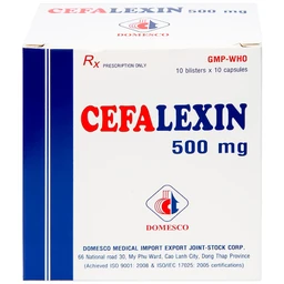 Thuốc Cefalexin 500mg Domesco điều trị nhiễm khuẩn (10 vỉ x 10 viên)