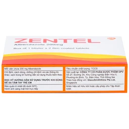 Thuốc Zentel Albendazole 200mg GSK điều trị các loại giun đường ruột nhạy cảm (1 vỉ x 2 viên)