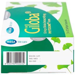 Thuốc Giloba 40mg MEGA We care điều trị suy tuần hoàn não (3 vỉ x 10 viên)