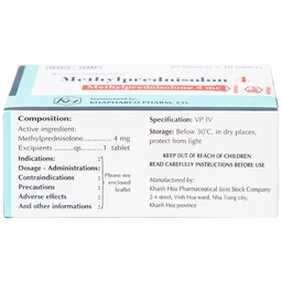 Thuốc Methylprednisolon 4 Khapharco kháng viêm, điều trị viêm khớp dạng thấp, lupus ban đỏ hệ thống (10 vỉ x 10 viên)