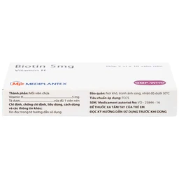 Thuốc Biotin 5mg Mediplantex điều trị thiếu hụt biotin (2 vỉ x 10 viên)