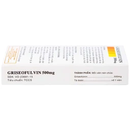 Thuốc Griseofulvin 500mg Vidipha điều trị các bệnh nấm da, tóc, lông, móng tay, móng chân (2 vỉ x 10 viên)