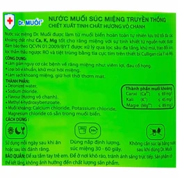 Nước súc miệng Dr. Muối hương vỏ chanh làm giảm nguy cơ các bệnh về răng miệng (500ml)