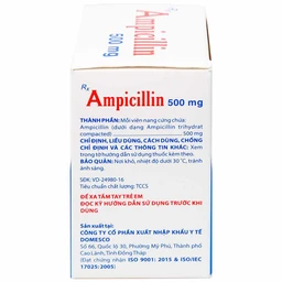 Thuốc Ampicillin 500mg Domesco điều trị nhiễm khuẩn (10 vỉ x 10 viên)