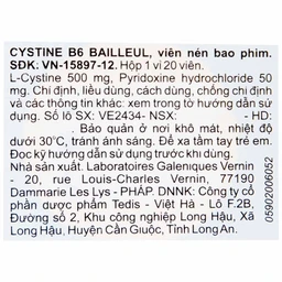 Thuốc Cystine B6 500mg Galeniques Vernin điều trị các bệnh lý liên quan đến tóc và loạn dưỡng móng (20 viên)