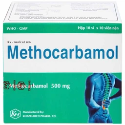 Viên nén Methocarbamol 500mg Khapharco điều trị ngắn hạn cơn đau, co thắt cơ, bong gân (10 vỉ x 10 viên)
