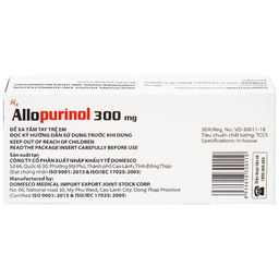 Thuốc Allopurinol 300mg Domesco điều trị tăng acid uric máu, sỏi thận (2 vỉ x 10 viên)