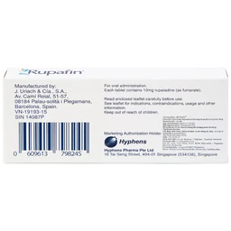 Thuốc Rupafin 10mg Hyphens điều trị viêm mũi dị ứng, nổi mày đay (1 vỉ x 10 viên)