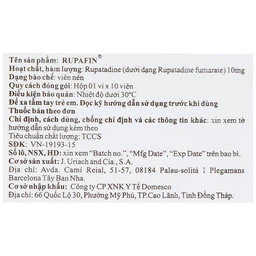 Thuốc Rupafin 10mg Hyphens điều trị viêm mũi dị ứng, nổi mày đay (1 vỉ x 10 viên)