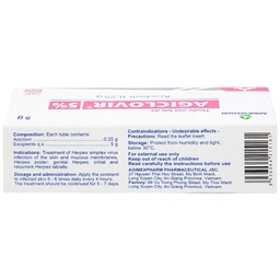 Thuốc mỡ bôi da Agiclovir 5% Agimexpharm điều trị nhiễm Herpes simplex, Herpes zoster, Herpes sinh dục (5g)