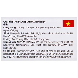 Ống hít Starbalm sports inhaler 1.1g giúp thông mũi, giảm nghẹt mũi