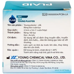 Băng cuộn lụa Plaid Young Plaster-Silk 2.5cmx5m giúp cố định băng gạc và dụng cụ y tế Young Chemical