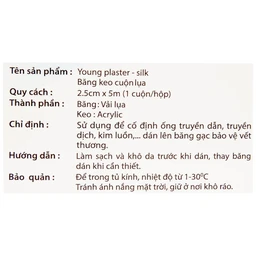 Băng cuộn lụa Plaid Young Plaster-Silk 2.5cmx5m giúp cố định băng gạc và dụng cụ y tế Young Chemical