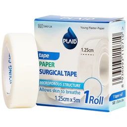 Băng cuộn giấy Plaid Young Plaster-Paper 1.25cmx5m giúp cố định băng gạc và dụng cụ y tế Young Chemical