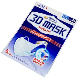 Khẩu trang Unicharm 3D Mask Super Fit size M màu trắng (5 cái) ôm vừa vặn, không bí thở