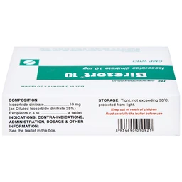 Thuốc Biresort 10 Bidiphar phòng và điều trị cơn đau thắt ngực, suy tim sung huyết (3 vỉ x 20 viên)