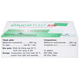 Thuốc Glucofast 850 Mebiphar điều trị tiểu đường típ 2 (4 vỉ x 15 viên)
