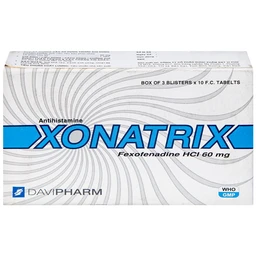 Thuốc Xonatrix 60mg DaviPharm điều trị triệu chứng viêm mũi dị ứng theo mùa (3 vỉ x 10 viên)