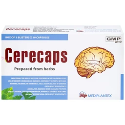 Hoạt huyết dưỡng não Cerecaps Mediplantex điều trị suy giảm trí nhớ, đau đầu (3 vỉ x 10 viên)