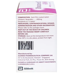 Thuốc Ibumed 400 Glomed giảm đau do cảm cúm, cảm lạnh, viêm khớp dạng thấp (10 vỉ x 10 viên)