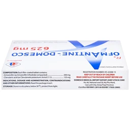Thuốc Ofmantine Domesco 625mg điều trị nhiễm khuẩn đường hô hấp, đường tiết niệu - sinh dục (2 vỉ x 7 viên)