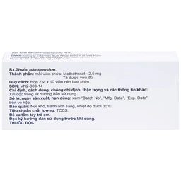 Thuốc Methotrexate Belmed 2.5mg điều trị bệnh vẩy nến, viêm khớp vảy nến, viêm khớp dạng thấp (20 viên)