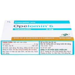 Viên nén Opelomin 6 OPV điều trị giun chỉ, giun lươn (2 vỉ x 2 viên)