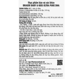 Viên hỗ trợ phát triển não bộ sức khỏe cho mắt Brauer Baby & Kids Ultra Pure DHA (60 viên)