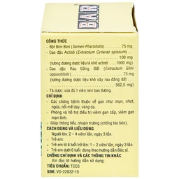 Thuốc lợi gan mật Bar Pharmedic điều trị các bệnh về gan (60 viên)