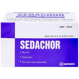Thuốc Sedachor Haripharco hạ sốt, giảm đau, trị cảm cúm, nhức đầu (50 vỉ x 10 viên)