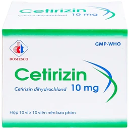 Thuốc Cetirizin 10mg Domesco điều trị viêm mũi dị ứng, mày đay (10 vỉ x 10 viên)