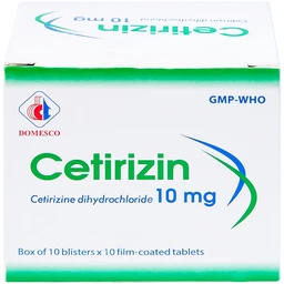 Thuốc Cetirizin 10mg Domesco điều trị viêm mũi dị ứng, mày đay (10 vỉ x 10 viên)