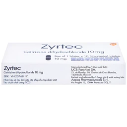 Thuốc Zyrtec GSK giảm viêm mũi dị ứng, mày đay tự phát, mạn tính (1 vỉ x 10 viên)