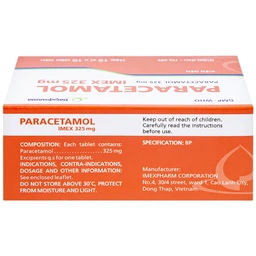 Viên nén Paracetamol Imex 325mg giảm nhức đầu, nhức răng, đau nhức bắp thịt (10 vỉ x 10 viên)