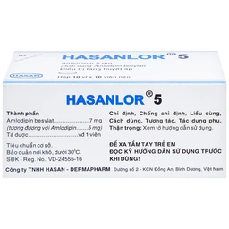 Thuốc Hasanlor 5 Hasan điều trị tăng huyết áp, đau thắt ngực (10 vỉ x 10 viên)