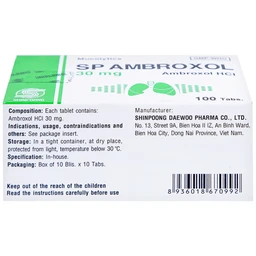 Thuốc SP Ambroxol 30mg điều trị các bệnh cấp và mạn tính ở đường hô hấp (10 vỉ x 10 viên)