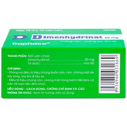 Thuốc Dimenhydrinat 50mg Traphaco chống nôn, chống say tàu xe (10 vỉ x 10 viên)