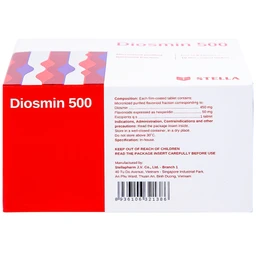 Thuốc Diosmin 500 Stella điều trị triệu chứng liên quan đến suy tĩnh mạch - mạch bạch huyết (6 vỉ x 10 viên)